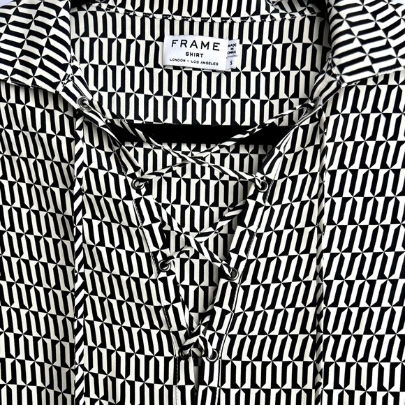 Frame - Silk Blouse, Black and White Patterned Women's Top - Picture 2 of 10